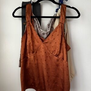 Satin Terracotta Polka Dot Top